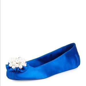 EUC Kate Spade Pearl Silk Slippers Blue Size 9